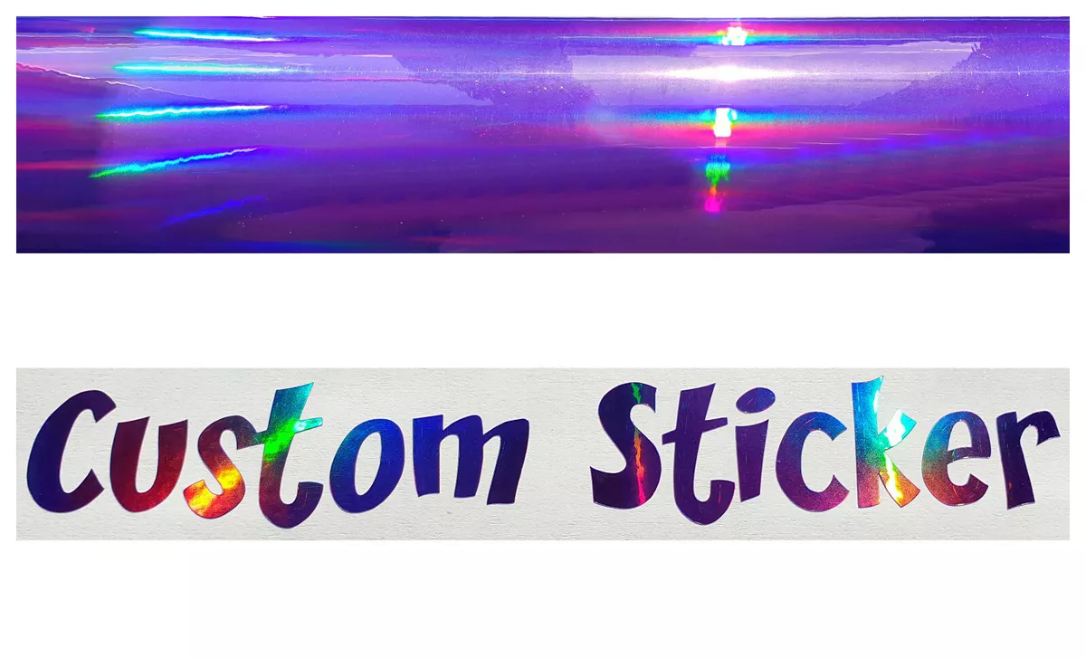 Purple Neo Hologram Chrome Custom Text Slogan Name Stickers Decals Fonts 41 50