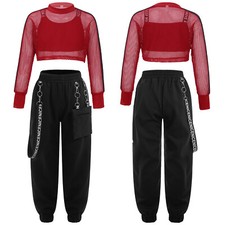 Mädchen Hip Hop Streetdance Kleidung Crop Top Weste Cargohose Set Trainingsanzug