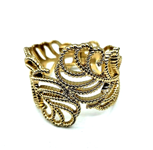 Leaf Shaped Clamper Bracelet Gold Toned Opens On Top One Size Fits Men Fashion - 第 1/6 張圖片