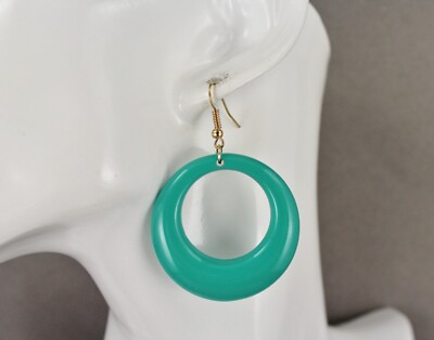 Turquoise earrings lightweight dangle cutout circle round outline 2 3/8'' long