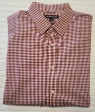 Michael Kors Red Gingham plaid Trim Stretch Long Sleeve Button Down XL