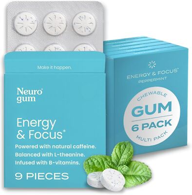 NeuroGum Energy Caffeine Gum (54 Pieces) - Sugar Free 9 Count (Pack of 6)（UK）