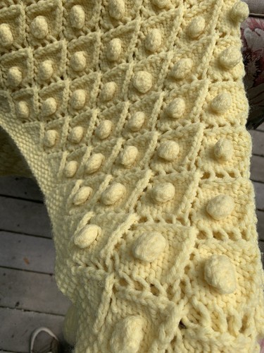 Vintage Handmade Yellow Baby Blanket 42”x36” Popcorn Knit Receiving Hand Knit - Picture 10 of 13