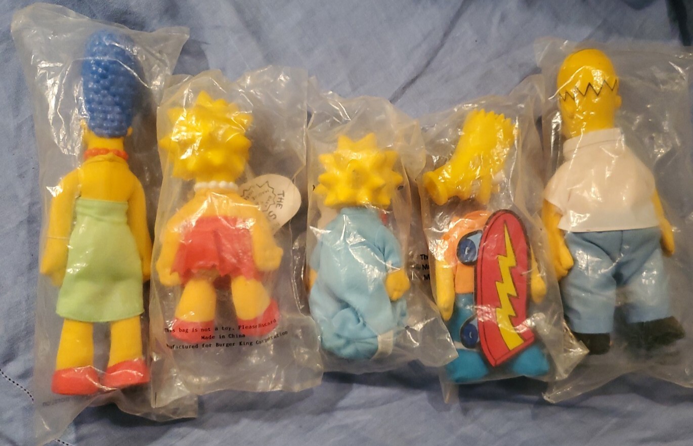 Vintage 1990 SIMPSONS Burger King Plush Dolls Lot Set of 5 Figures Sealed! New!