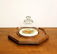 Vintage Spice of Life Teak Wood Cheese Board Tray w Glass Dome Goodwood Retro
