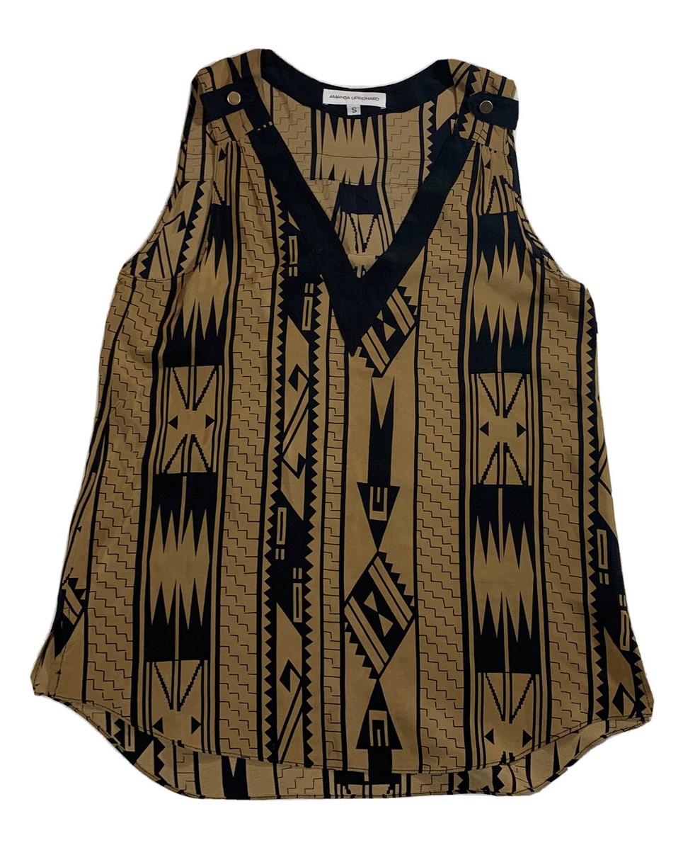 AMANDA UPRICHARD Top Sz S 100% Silk Tan / Gold Sleeveless | eBay