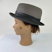 VTG Knox Fedora Hat Size 55 Straw Braid Pork Pie weave Gray Hat