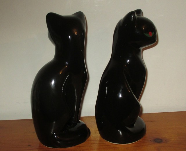 VINTAGE BLACK CAT FIGURINES 8.5"tall x 3" x 3.5"Dia. Pair of two eBay
