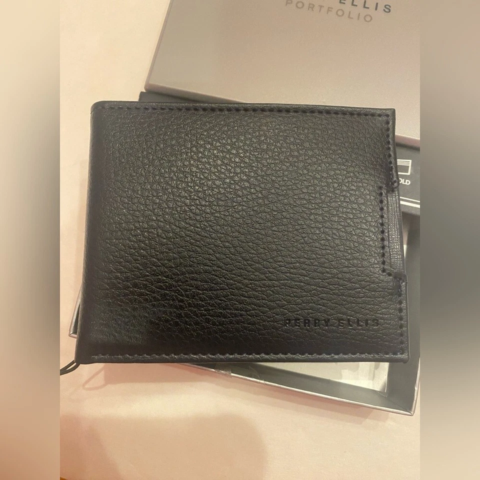 Perry Ellis Portfolio Slim Bifold Wallet Navy NWT - Image 2 of 4