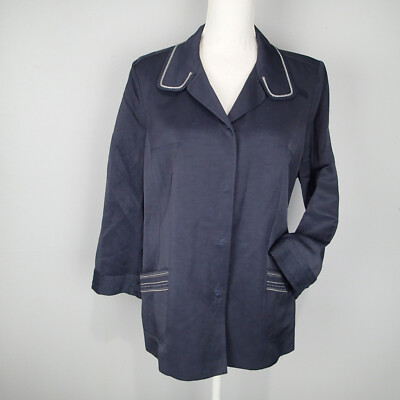 ELIE TAHARI navy blue white trim Coat Jacket Sz 12 jacket spring