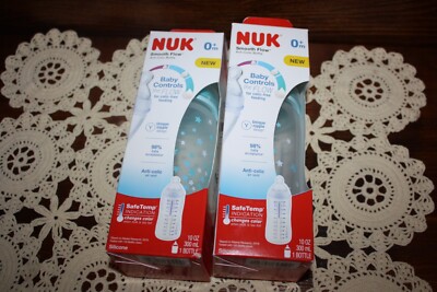 2 Packs Nuk Smooth Flow Anti-Colic Bottles 0+ Months 10 Oz. Blue Lid New NIB