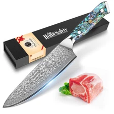 VG-10 Damascus Chef Knife 8inch, Abalone-Shell Handle, Razor Sharp Kitchen Knife