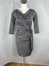 Ann Taylor Polyester Spandex Faux Wrap Silver Knit Dress Sz SP Small Petite