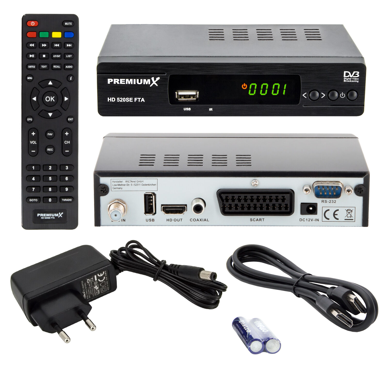 PremiumX 520SE SAT TV Receiver DVB-S2 USB SCART HDMI Satellitenreceiver FullHD