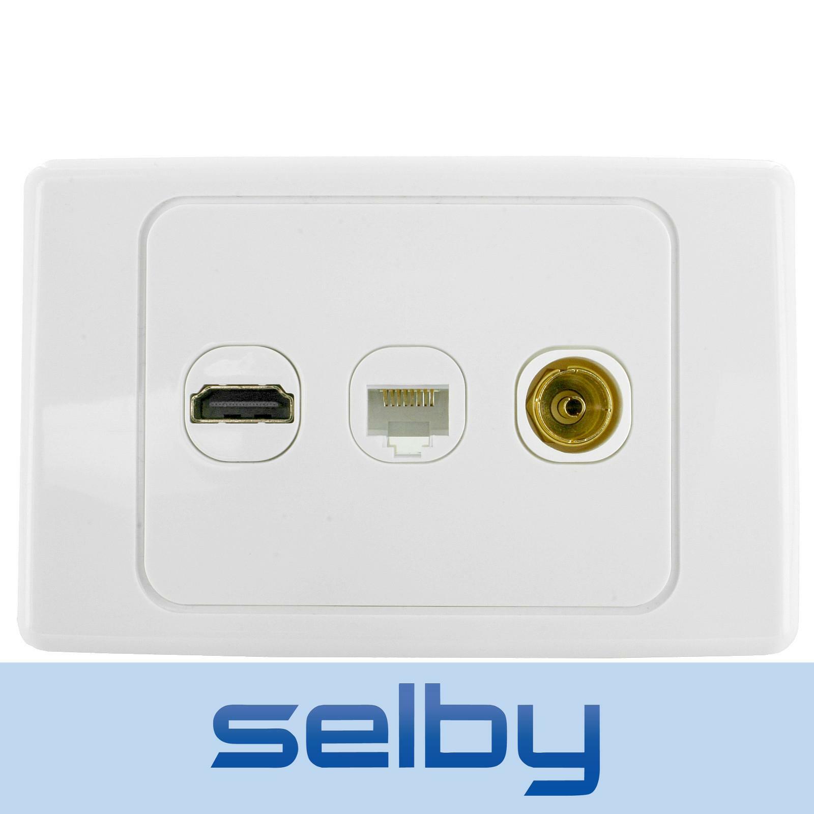 TV Wall Plate HDMI TV Antenna & RJ45 Cat6 Network PAL 3 Gang eBay