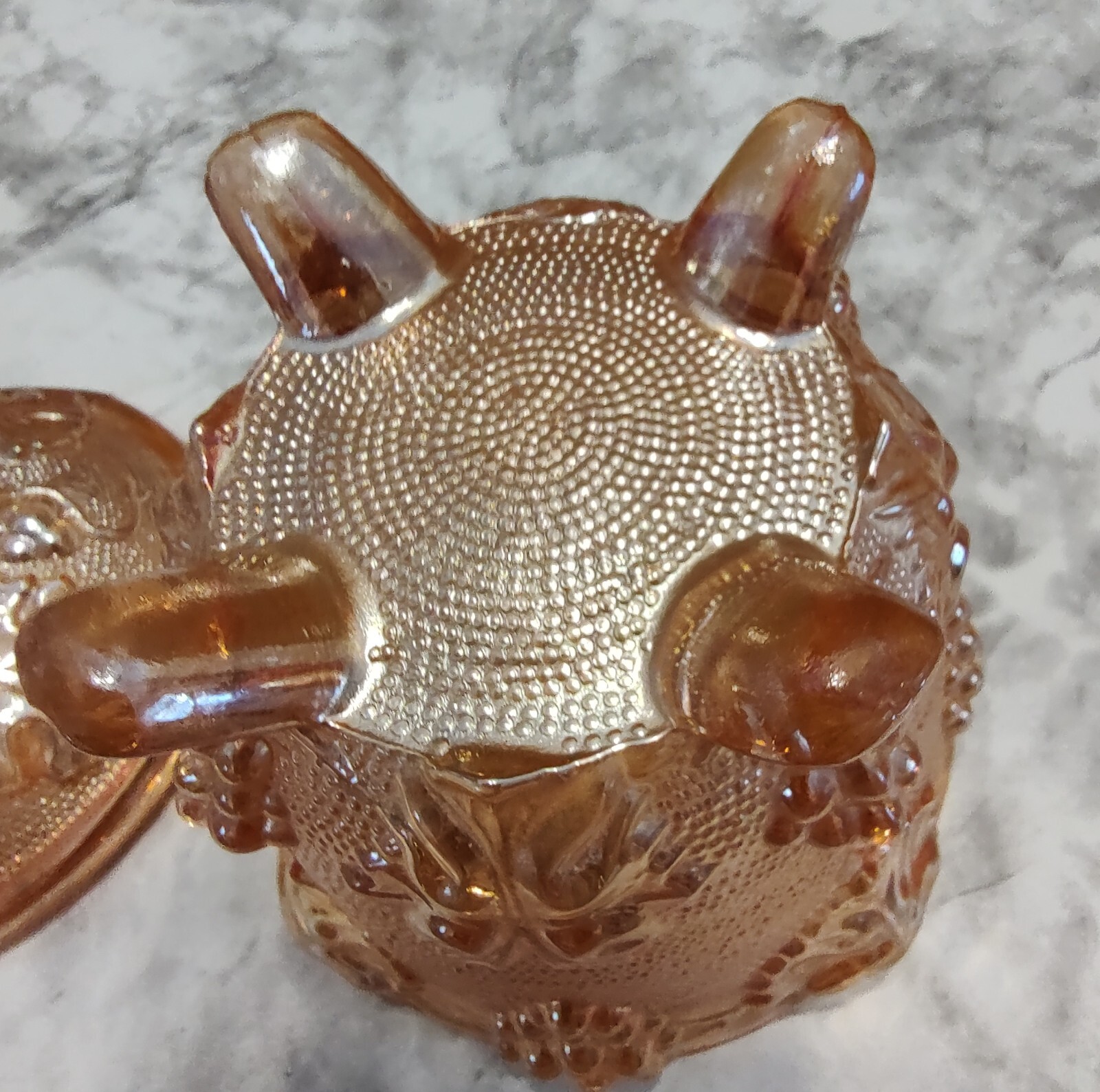 Jeannette Candy Dish With Lid Grape Vine Orange Marigold Stippled 1950s - 60s