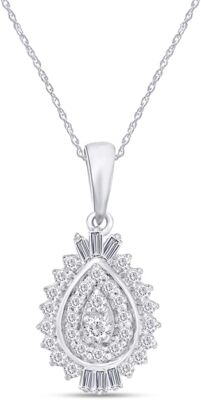 1/4ct Natural Diamond Shadow Frame Pendant 18'' Necklace in 925 Sterling Silver