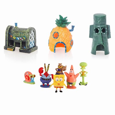9PCS SpongeBob Aquarium Decorations - Pineapple House & Cartoon Fish Tank Set