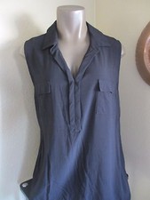 STYLE & CO BLACK SLEEVELESS V-NECK RAYON COTTON SHIRT 2 FRONT BREAST POCKETS XL