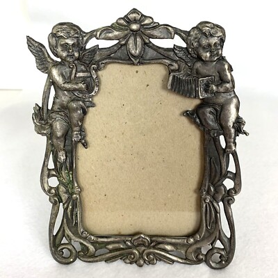 Vtg Angel Metal Picture Frame Photo 5x3.5'' Pewter Cherub Victorian Music By Sun