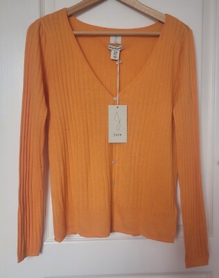 Joie Damen V-Ausschnitt Knopfleiste Oberteil Strickjacke Seide Kaschmir Gr. M orange 