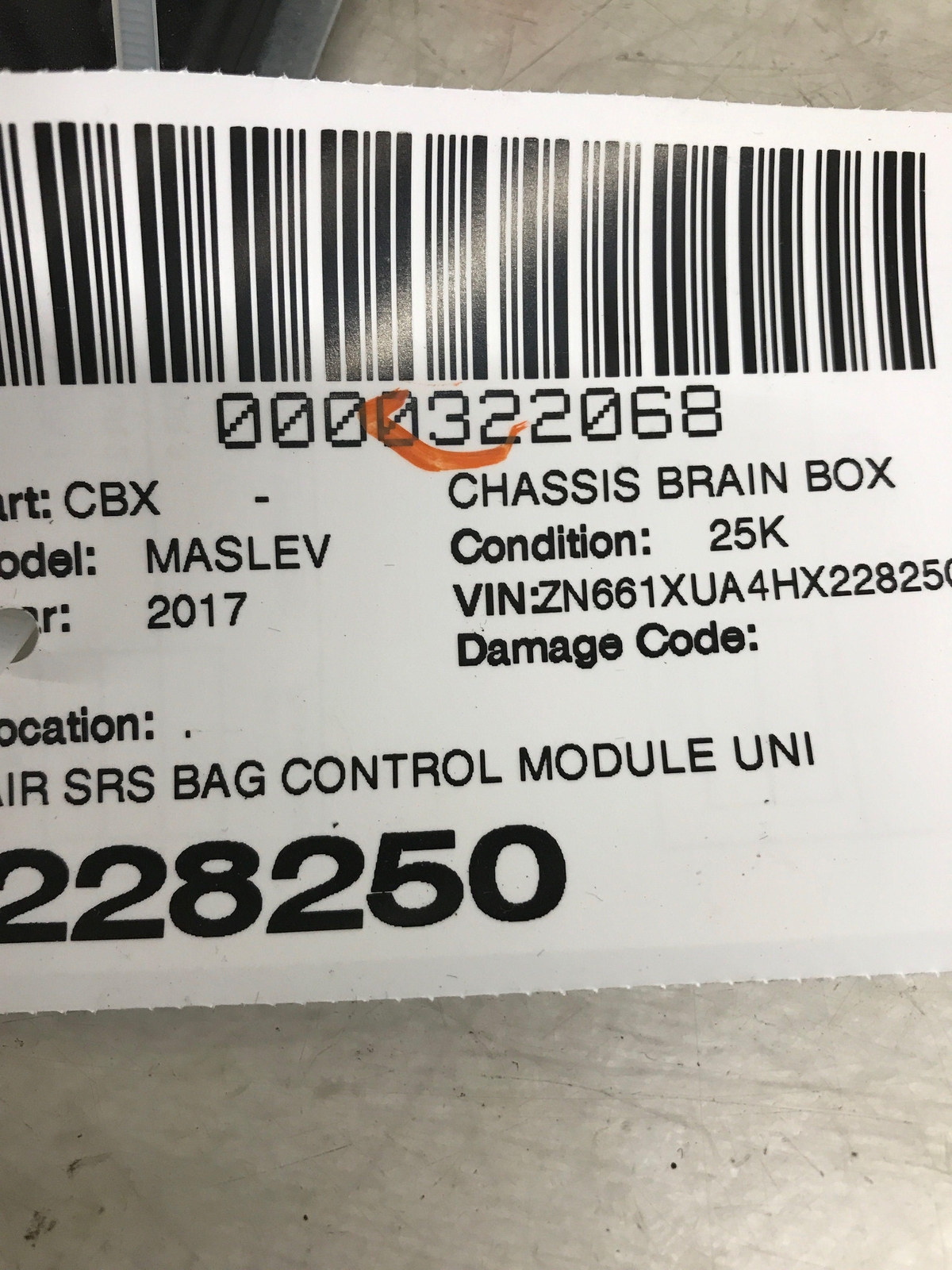2017-2022 MASERATI LEVANTE CRASH IMPACT CONTROL MODULE *NEEDS RESET* 670101607