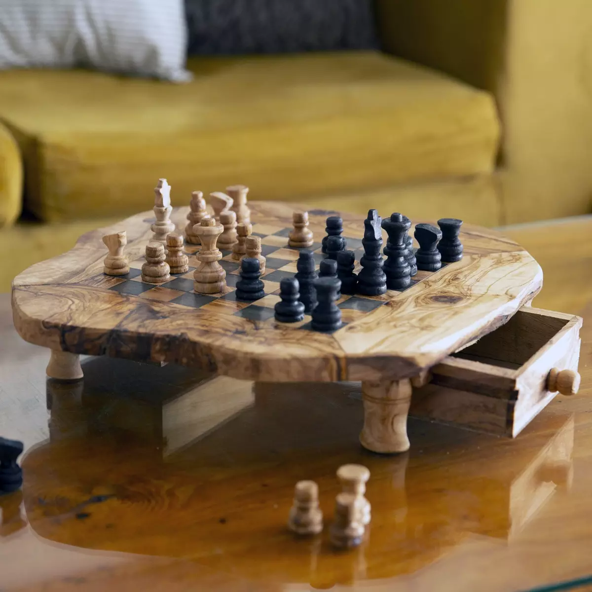 Handmade Olive Wood Chess Set With Storage