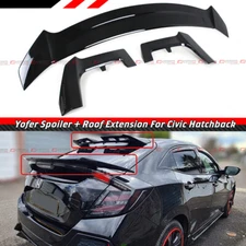 FOR 2017-21 CIVIC FK7 HATCHBACK GLOSS BLACK YOFER TRUNK SPOILER + ROOF EXTESIONS