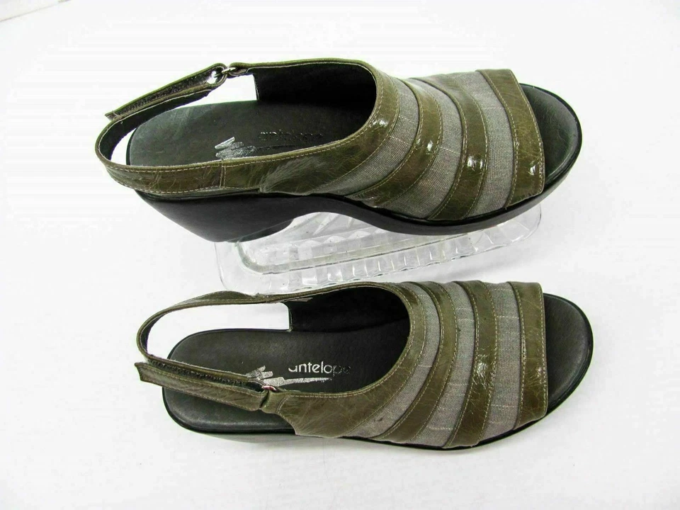 Antelope Womens Heel Shoes Size 7.5M EUR 38 Green Striped Slingback Pre Owned qp - Image 2 of 4