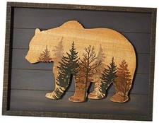 Cute in The Forest Woodland Decorative Wood Framed Wall Art 12"x16" Bear