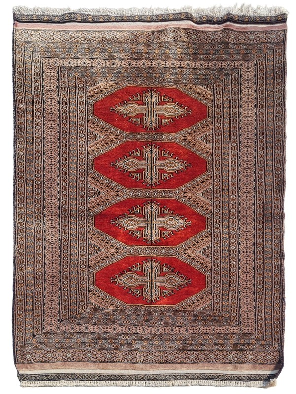 Rare Hand knotted Vintage Pakistani Bokhara Jhaldar Wool Area Rug 4.9 x 3.2 Ft