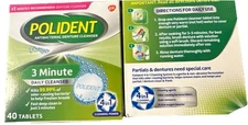 2 PACKS, POLIDENT ANTIBACTERIAL DENTURE CLEANSER 3 Min. Tablets, 40 EA 80 Total