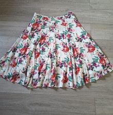 Joe Browns White Floral Cotton Flared Skirt Mid Length Holiday Boho Retro UK16