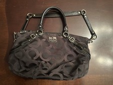 Borsa Coach Madison nera/marrone firmata con bordo in pelle nera ottime condizioni