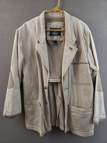 Orvis, Vintage Orvis Zambezi Chore Coat Mens Large Canvas Leather Blazer Hunting Jacket