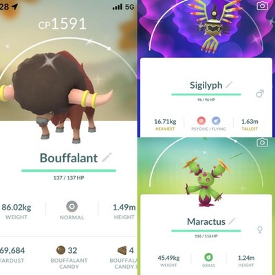 Shiny Bouffalant/Sigilyph/Maractus   Pokemon Go - instant/30 day's Trading