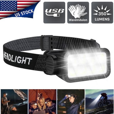 COB LED Headlamp USB Rechargeable Headlight Torch Work Light Bar Head Band Lamp