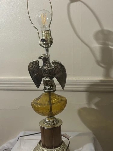 Mid-Century Federal Amber Glass Table Lamp Vintage Desk Lamp Mid Century