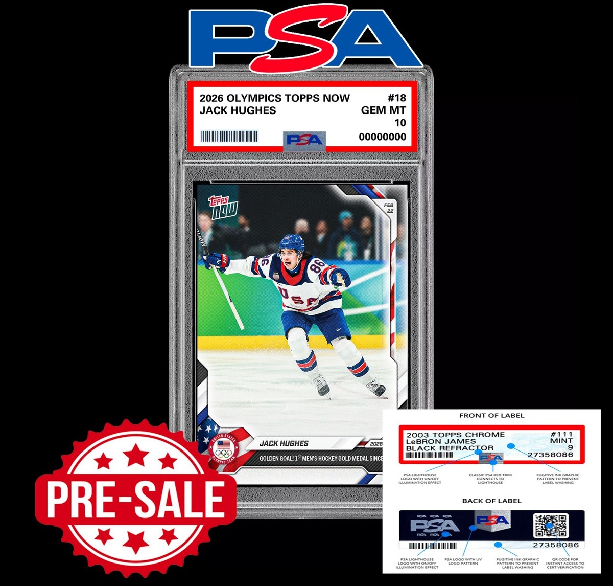 PRESALE PSA 10 Jack Hughes 2026 Olympics Golden Goal Topps Now 
