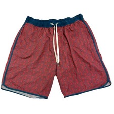 Fair Harbor Swim Shorts Men Size XL Red Geometric Print Trunks Board Suit Lined