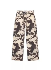 Pants Wide-Leg Women's Cow Print high Waist White and Brown y2k L 30W
