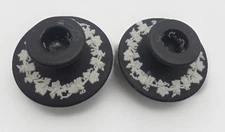 Set Of Two Vintage Wedgwood Jasperware Black Candle Stick Holders Grapevine