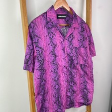 Double Rainbouu Shirt Mens Large Purple Snake Print Short Sleeve Camp Collar