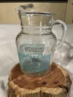Vintage Anchor Hocking Glass Pitcher w Ice Lip Turquoise, Gold & White 1950's