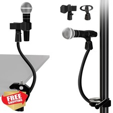 Gooseneck Mic Stand Adjustable Holder with 2 Mic Clips 3/8" Adapter