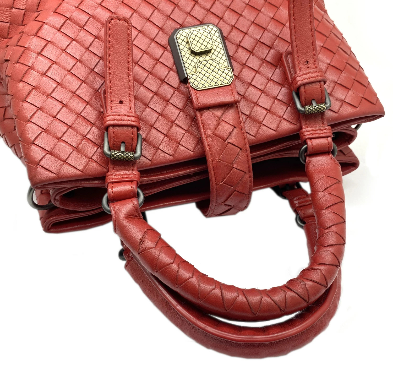 Used Bottega Veneta Intrecciato Baby Rome Leather Red Handbag 2Way Bag Women'S C thumbnail 9