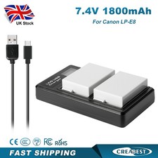 2x LP-E8 Battery &Fast Charger For Canon EOS 600D,650D,550D,700D,X4,X5,T2i,T4i