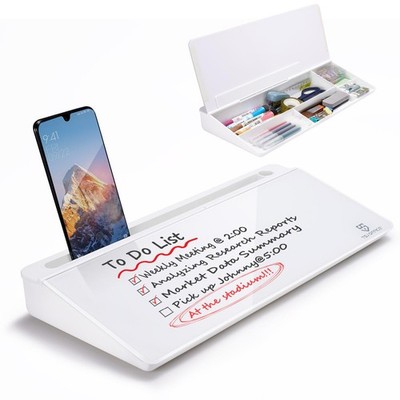 Small Desktop Whiteboard -Glass Dry Erase Board Computer Keyboard Stand White...