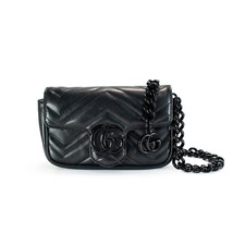 Gucci GG Black Calfskin Matelasse Monochrome Marmont Chain Belt Bag