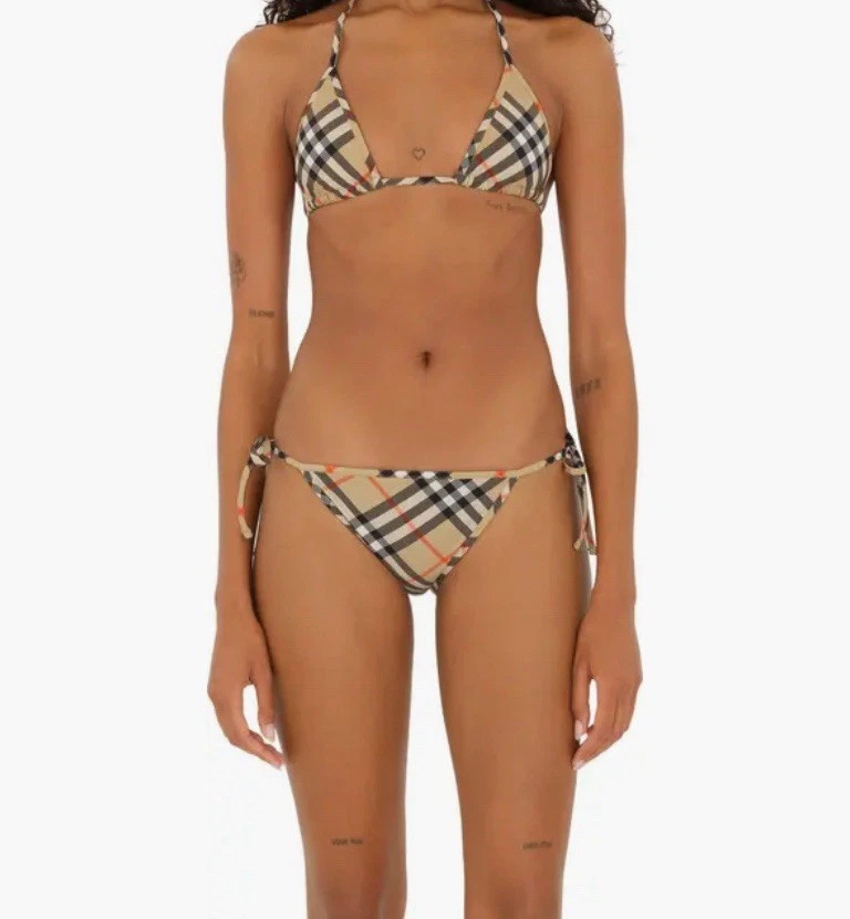 Conjunto de bikini Burberry a cuadros para mujer talla S triángulo corbata traje de baño Londres Inglaterra” Foto 2 de 4